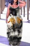 Sexy Graphics Print Backless Spaghetti Strap Sleeveless Long Vacation Baggy Slip Maxi Dresses