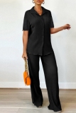 Casual Turndown Collar Half Sleeve Blouse And Wide Leg Pants Vacation Two Piece Trouser Sets