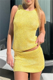 Casual O Neck Sleeveless Knitted Tank Tops And Mini Skirts Vacation Two Pieces Dress Sets