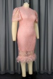 Party Hubble-Bubble Sleeve Half A Turtleneck Feathers Hem Wrapped Skirt Bodycon Midi Dresses