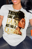 Casual Figure Print O Neck Short Sleeves Slim Fitted T-Shirts