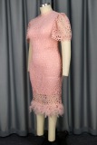 Party Hubble-Bubble Sleeve Half A Turtleneck Feathers Hem Wrapped Skirt Bodycon Midi Dresses