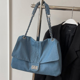 Casual Denim Shoulder Chain Quilted Crossbody Bag Female Totes Large Canvas Vintage Big Handbag
