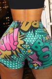 Casual Sportswear Letter Print Skinny High Waist Shorts Hot Pants