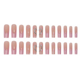 Casual Heart Shaped Rhinestone Decor Press On Nails Square Fake Nails Pink French Tips False Nails