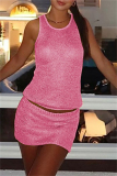 Casual O Neck Sleeveless Knitted Tank Tops And Mini Skirts Vacation Two Pieces Dress Sets