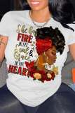 Casual Figure Print O Neck Short Sleeves Slim Fitted T-Shirts