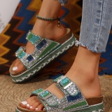 Casual Rhinestone Decor Retro Hot Drilling Thick-Bottomed Sandals With Double Buckle Straps