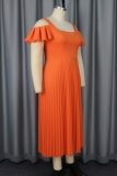 Formal Square Neck Flutter Sleeve Hollow Out Cinch Waist A Line Office Lady Pleated Maxi Dress