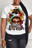 Casual Letter Figure Print O Neck Oversize T-Shirts