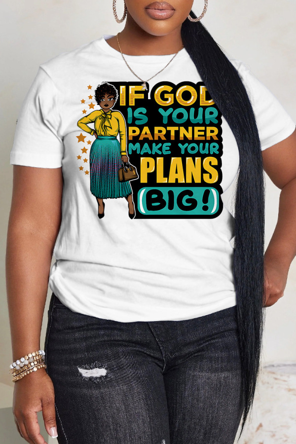 Casual Letter Figure Print O Neck Oversize T-Shirts
