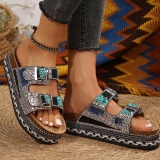 Casual Rhinestone Decor Retro Hot Drilling Thick-Bottomed Sandals With Double Buckle Straps