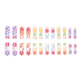 Casual Flowers Long Square Press On Nails Colorful Daisy Flower Fake Nails with French Design Full Cover Acrylic False