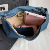 Casual Denim Shoulder Chain Quilted Crossbody Bag Female Totes Large Canvas Vintage Big Handbag