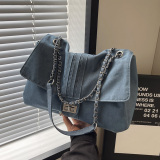 Casual Denim Shoulder Chain Quilted Crossbody Bag Female Totes Large Canvas Vintage Big Handbag