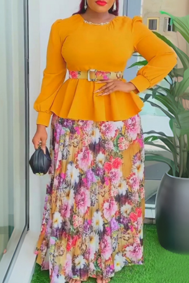 Wholesale Formal O Neck Long Sleeve With Belt Ruffle Hem Blouse And ...