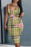 Casual Graphics Print U Neck Sleevelesss Bodycon Midi Tank Dress