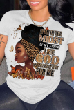Casual Figure Print O Neck Short Sleeves Slim Fitted T-Shirts