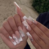 Casual Flowers Rhinestone Decor Long Square Press On Nails Paste