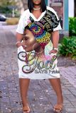 Casual Figure Print Basic V Neck Short Sleeve Pockets Plus Size T-shirt Midi Dresses
