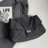 Casual Denim Shoulder Chain Quilted Crossbody Bag Female Totes Large Canvas Vintage Big Handbag