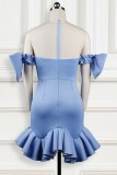 Formal Sleeveless O Neck Ruffles Bow Beaded Decor Slim Fit Ruffle Tiered Hem Evening Party Wrap Dresses For Wedding