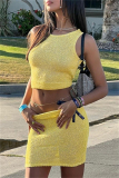 Casual O Neck Sleeveless Knitted Tank Tops And Mini Skirts Vacation Two Pieces Dress Sets