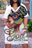 Casual Figure Print Basic V Neck Short Sleeve Pockets Plus Size T-shirt Midi Dresses