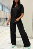 Casual Turndown Collar Half Sleeve Blouse And Wide Leg Pants Vacation Two Piece Trouser Sets