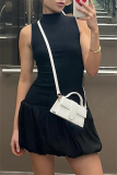 Casual Half A Turtleneck Sleeveless Bubble Hem Party Club Sweet Knitted Mini Dresses