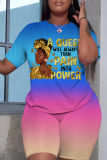Casual Rainbow Graphics Print Basic O Neck Short Sleeve Oversize T-shirt And Shorts Two Pieces Shorts Sets