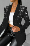 Casual Beading Hot Drill Decor Turn-back Collar Long Sleeve Formal Office Lady Blazer Jackets