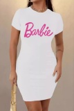 Casual Letter Print Basic O Neck Short Sleeve  Bodycon Midi T-shirt Dresses