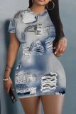 Casual Graphics Print O Neck Short Sleeve Bodycon Mini T-shirt Dresses