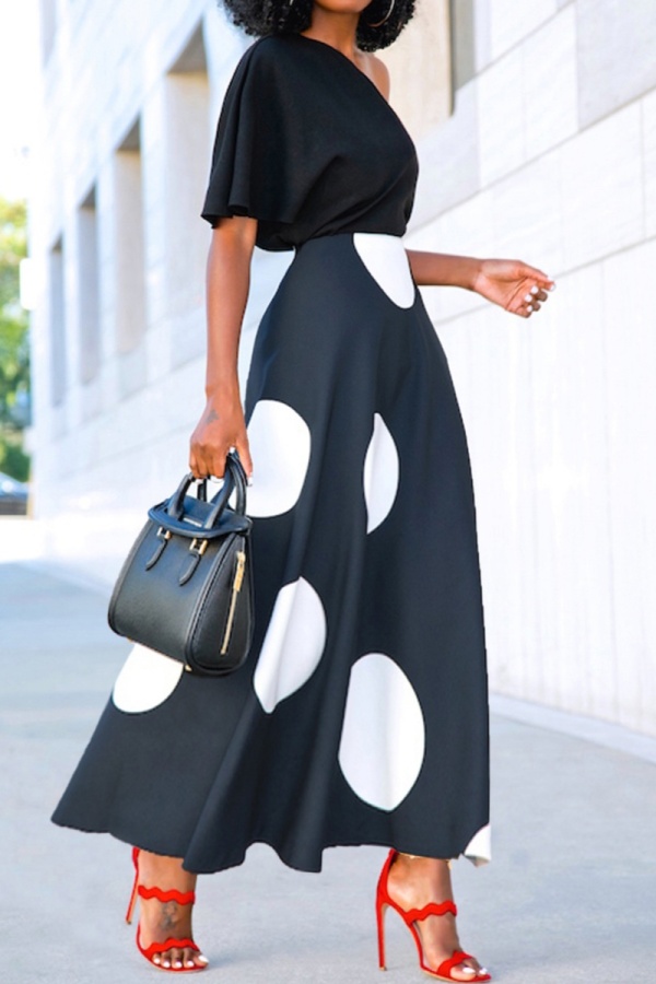 Casual Polka Dot Print Hollow Out O Neck Long Dresses main image 1