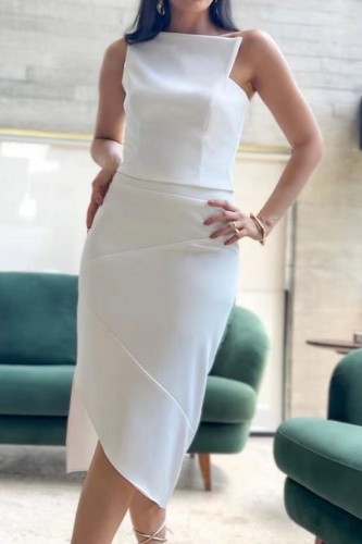 Casual Backless Strapless Sleeveless Irregular Hem Formal Party Evening Tube Bodycon Midi Dresses