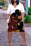 Casual Figure Print Basic V Neck Short Sleeve Pockets Plus Size T-shirt Midi Dresses