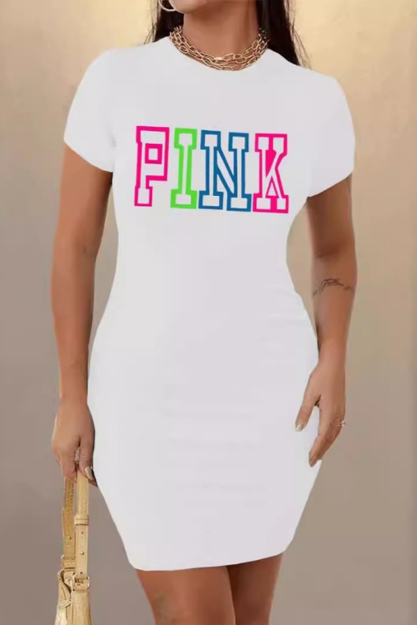 Casual Letter Print Basic O Neck Short Sleeve  Bodycon Midi T-shirt Dresses