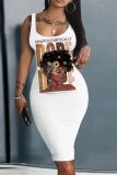Casual Graphics Print Basic U Neck Vest Pockets Plus Size T-shirt Midi Dresses
