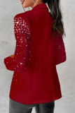 Casual Beading Hot Drill Decor Turn-back Collar Long Sleeve Formal Office Lady Blazer Jackets