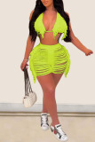 Tangerine Red Sexy Solid Tassel Bandage Hollowed Out Patchwork Swimwears
