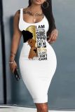 Casual Graphics Print Basic U Neck Vest Pockets Plus Size T-shirt Midi Dresses