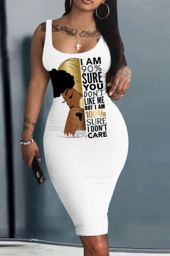 Casual Graphics Print Basic U Neck Vest Pockets Plus Size T-shirt Midi Dresses