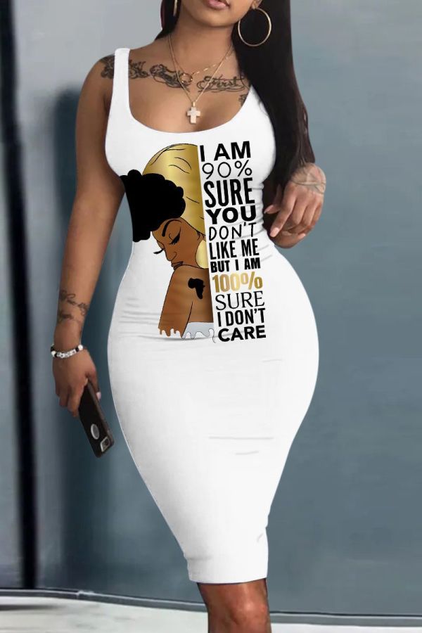 Casual Graphics Print Basic U Neck Vest Pockets Plus Size T-shirt Midi Dresses