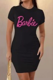 Casual Letter Print Basic O Neck Short Sleeve  Bodycon Midi T-shirt Dresses