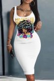 Casual Graphics Print Basic U Neck Vest Pockets Plus Size T-shirt Midi Dresses