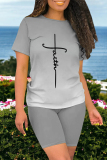 Casual Ombre Print O Neck Short Sleeve Oversize T-shirt And Shorts Two Pieces Shorts Sets