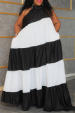 Casual Print Turtleneck Sleeveless Ruffle Tiered Hem Floor Length Vacation Long Plus Size Halter Maxi Dresses
