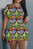 Casual Graphics Print O Neck Short Sleeve Bodycon Mini T-shirt Dresses