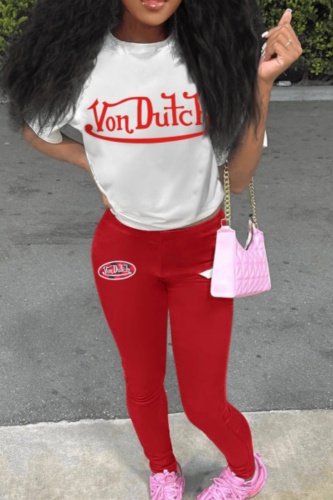 Sportwear Casual Letter Print O Neck Short Sleeve Oversize T-shirt And Pants Two Pieces Trouser Sets